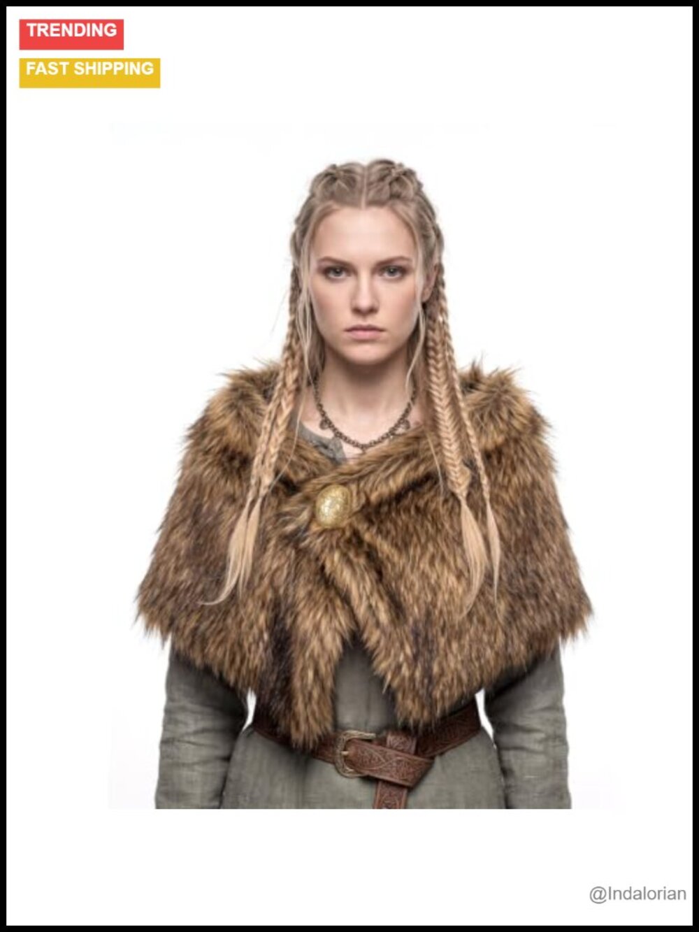 Faux Fur Viking Shawl Stole with Brooch Medieval Wrap